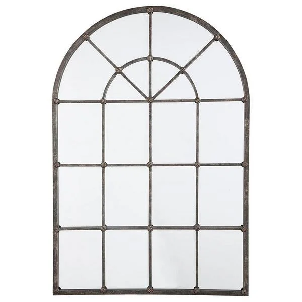 Benzara Arched Window Pane Metal Accent Mirror, Bronze