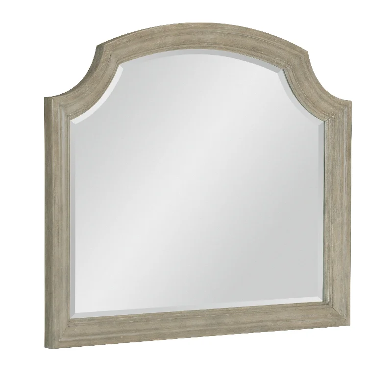 Benzara Arched Wooden Frame Mirror with Clipped Top Corners,Taupe Brown and Silver