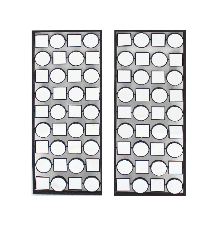 Benzara BM218348 Wall Plaque with Alternate Square and Round Mirrors, Set of 2, Gray