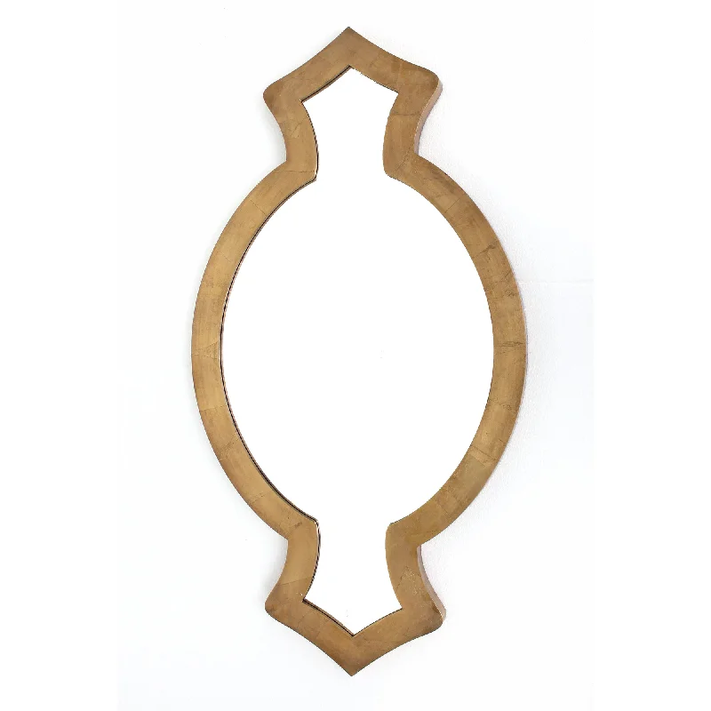 Benzara Contemporary Wooden Wall Mirror with Quatrefoil Shape Design, Gold