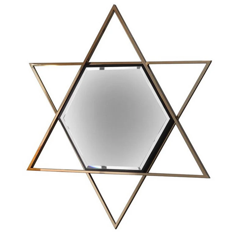 Benzara Hexagon Shaped Wall Mirror with Star Frame, Champagne Gold