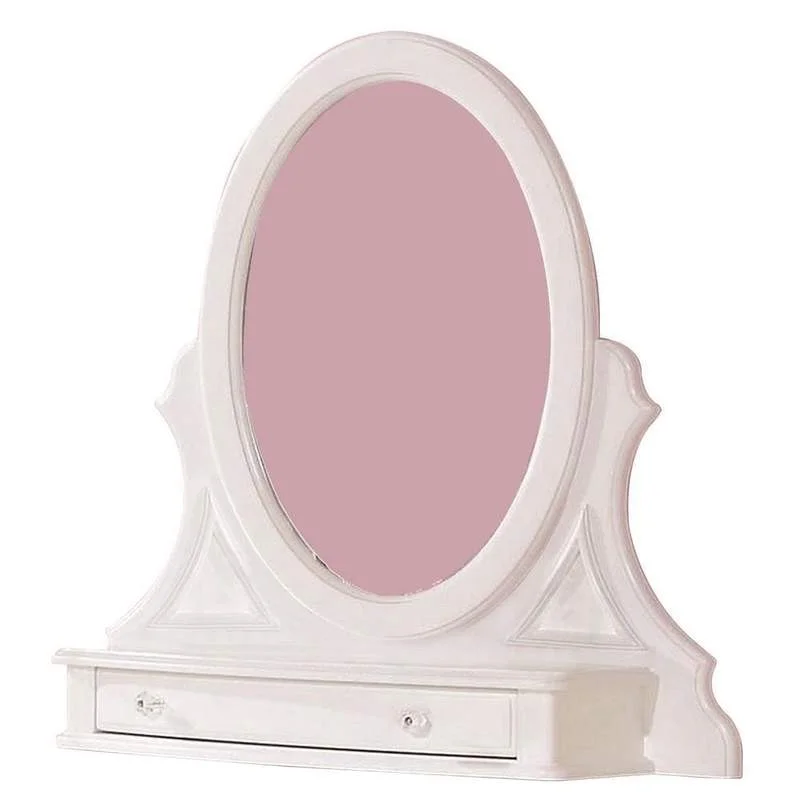 Benzara Oval Wooden Frame Vanity Mirror with Felt Lined Drawer, White