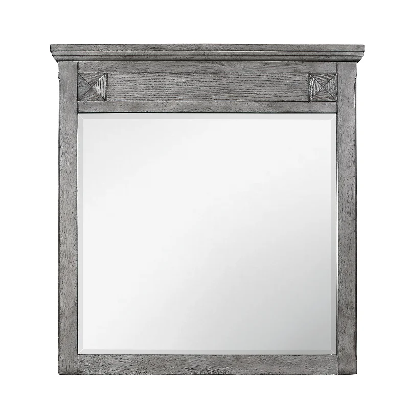 Benzara Rectangular Mirror with X Framing Molded Wooden Frame, Antique Gray