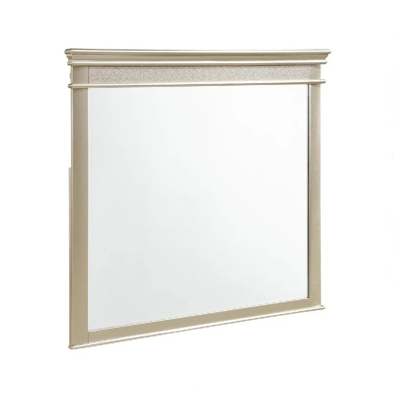 Benzara Rectangular Molded Wood Encased Mirror, Champagne Silver