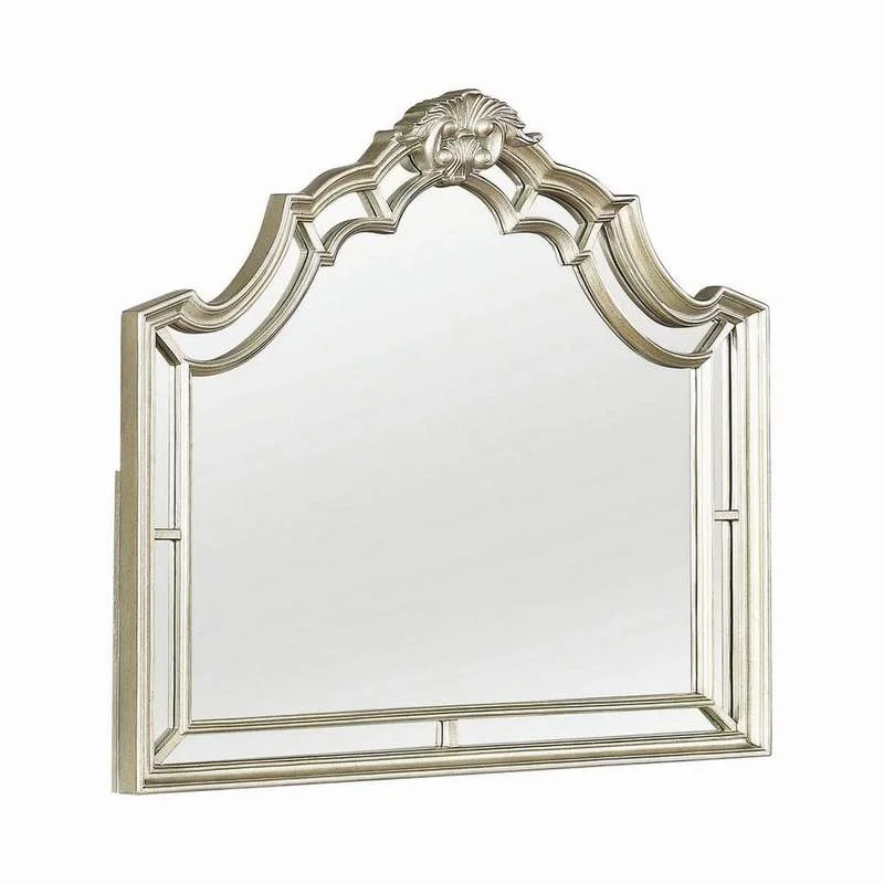 Benzara Traditional Molded Wooden Frame Mirror with Crown Top, Silver