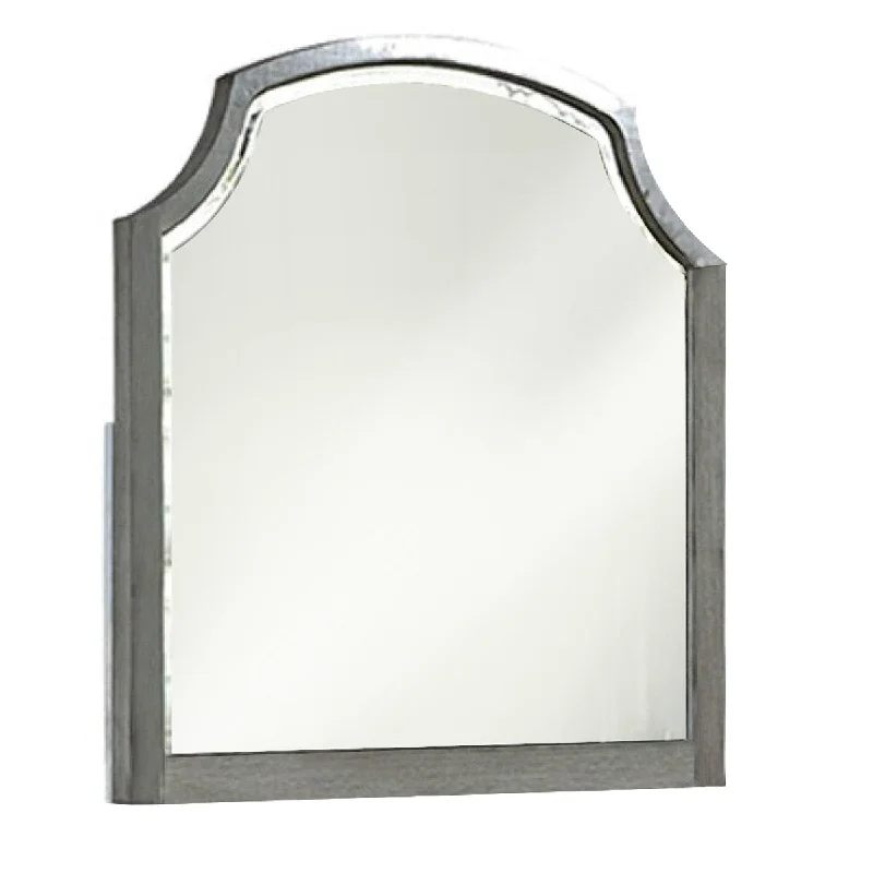 Benzara Transitional Style Wooden Frame Mirror with Clipped Corners, Gray