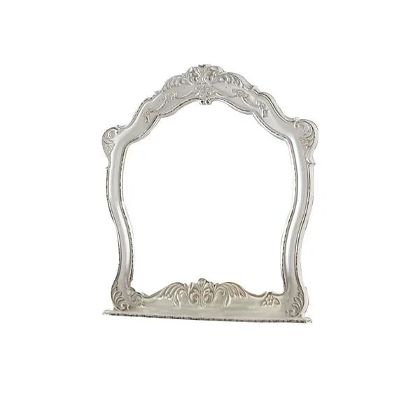 Benzara Victorian Style Wooden Frame Dresser Mirror with Floral Motif, White