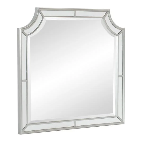 Benzara Wooden Frame Mirror with Clipped Corners and Mirror Trim, Silver