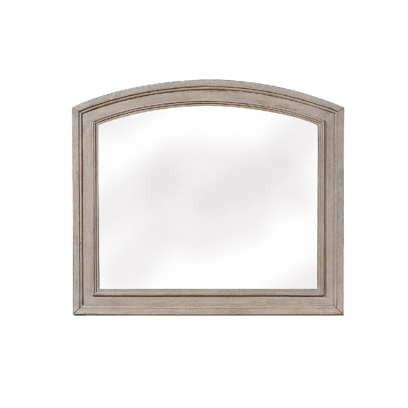 Benzara Wooden Mirror with Natural Grain Texture Finish and Curved Top, Gray