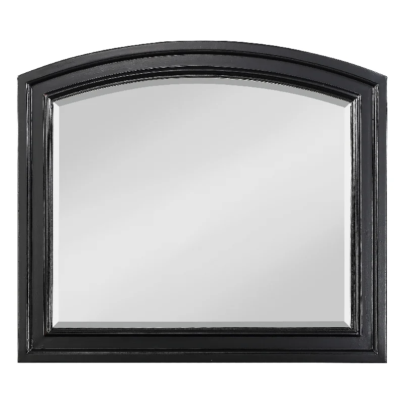 Benzara Wooden Mirror with Raised Edges and Curved Top, Black