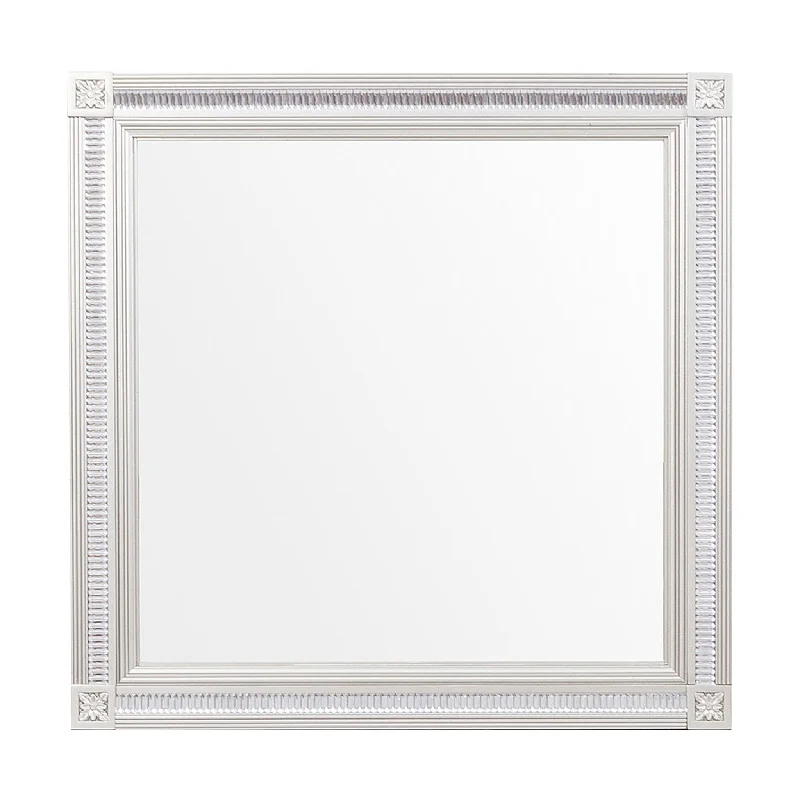 Benzara Wooden Square Mirror with Carvings and BevelLed Edges, Silver