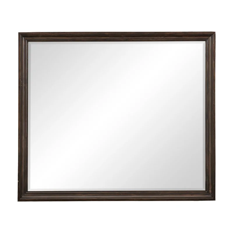 Benzara Wooden Square Mirror with Molded Details and BevelLed Edges, Brown