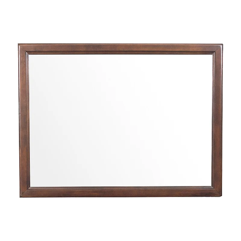 Benzara Wooden Square Mirror with Molded Details and Dual Texture, Brown