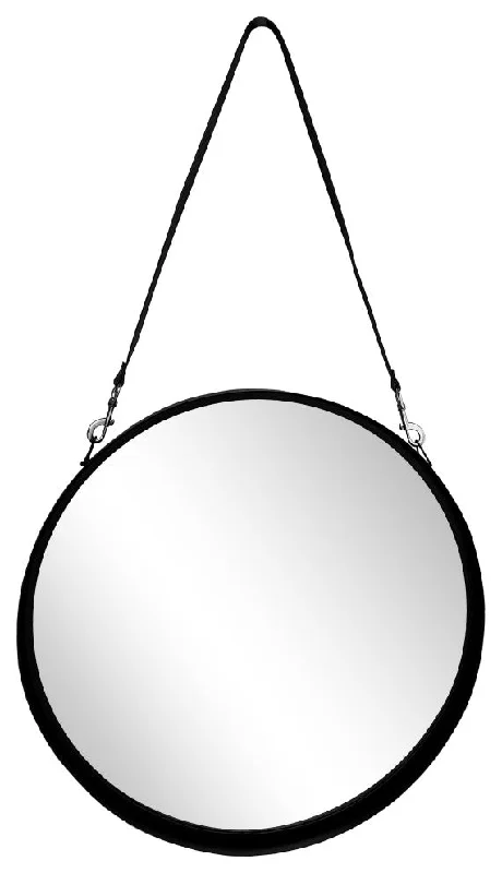 Sagebrook Home 15647 28" Round Mirror with Leather Strap, Black