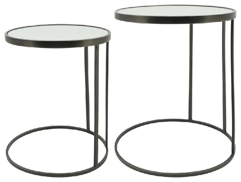 Sagebrook Home 16656 Metal, Set of 2 21/24" Mirrored Side Tables, Black