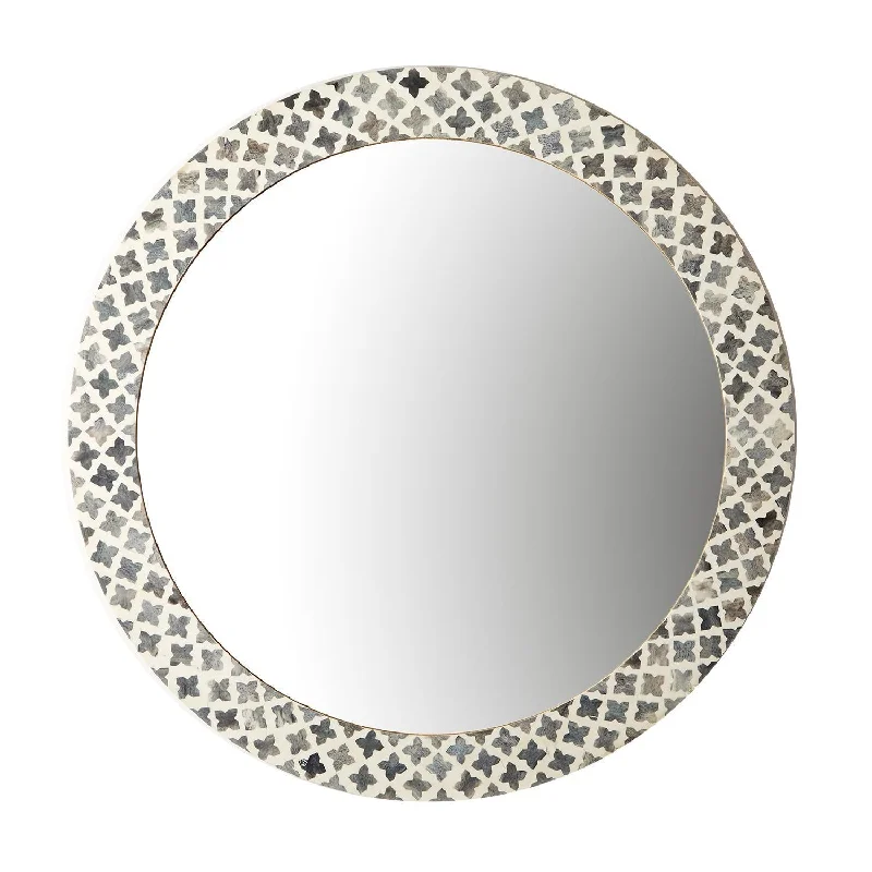 Two's Company ATC121 Slate Quatrefoil Round Wall Mirror