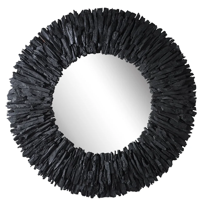 Uttermost 09811 Teak Branch Black Round Mirror