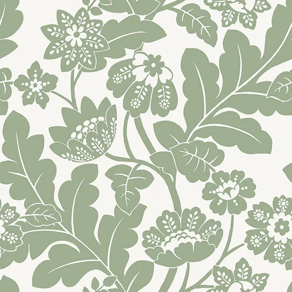 Augusta Seafoam Flock Damask Wallpaper from Georgia Collection