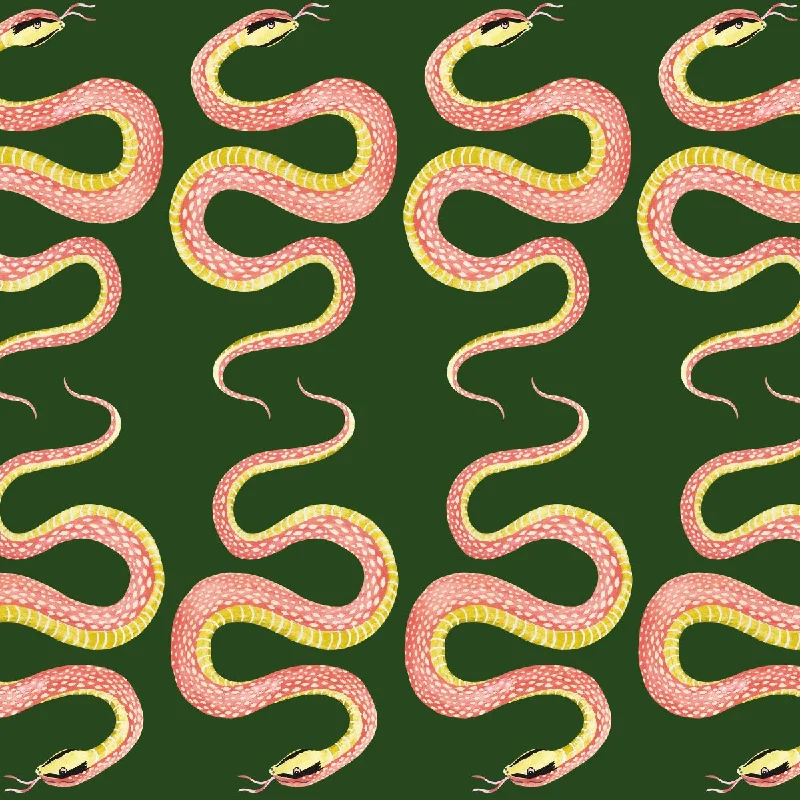 Boho Snakey on Green Wallpaper