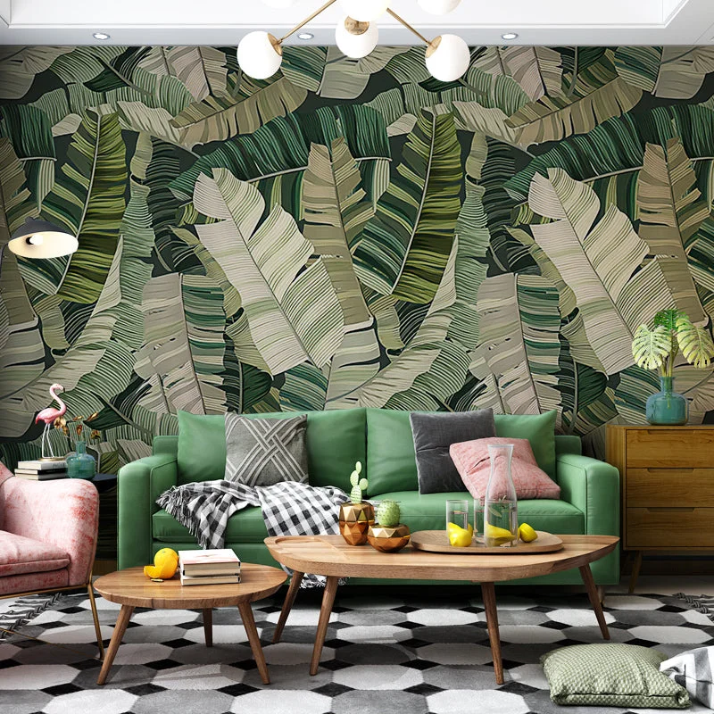 Dark Green Plantation Leaf Wallpaper