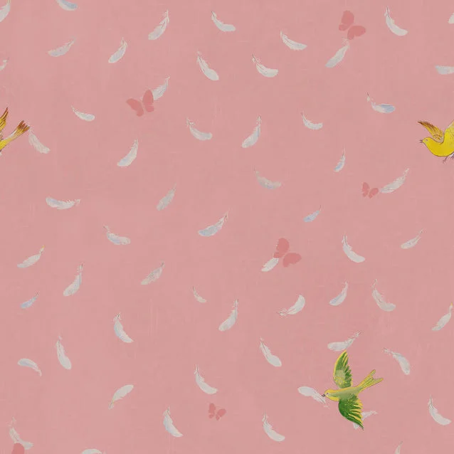 'Feathers' Wallpaper in Pink by Paule Marrot