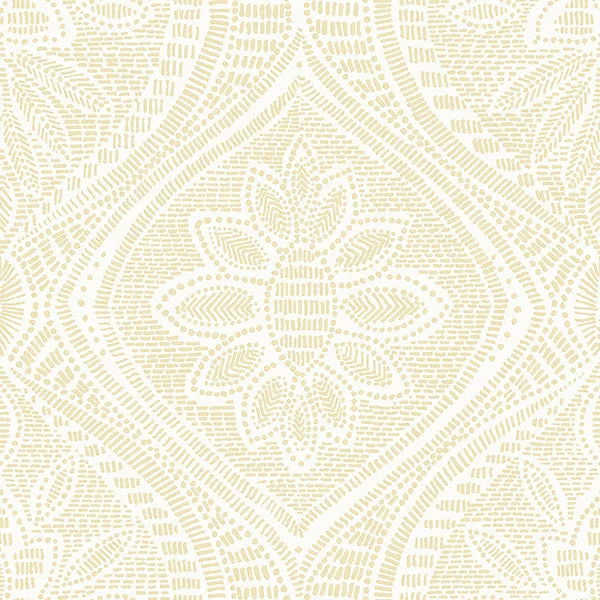 Scout Light Yellow Floral Ogee Wallpaper from Georgia Collection