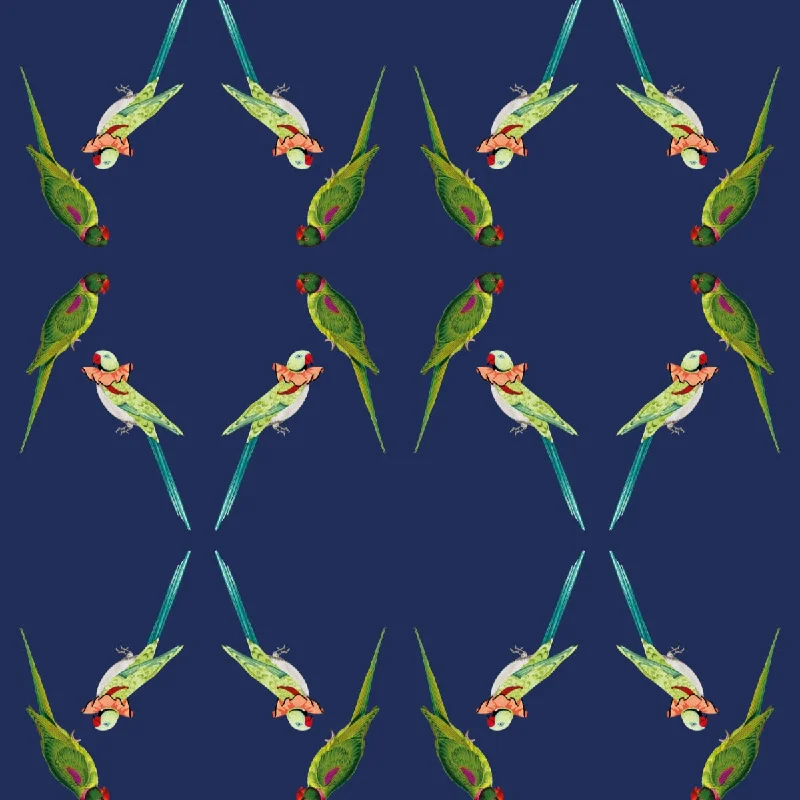 Tropical Birds on Navy Wallpaper