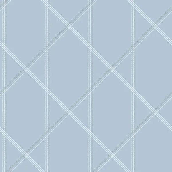 Walcott Light Blue Stitched Trellis Wallpaper from Georgia Collection