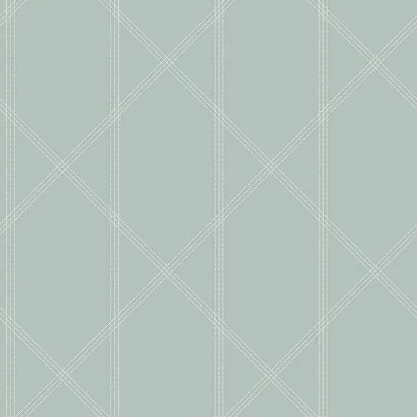 Walcott Seafoam Stitched Trellis Wallpaper from Georgia Collection