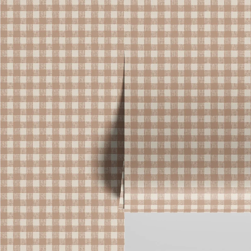 Warm Clay Gingham Wallpaper